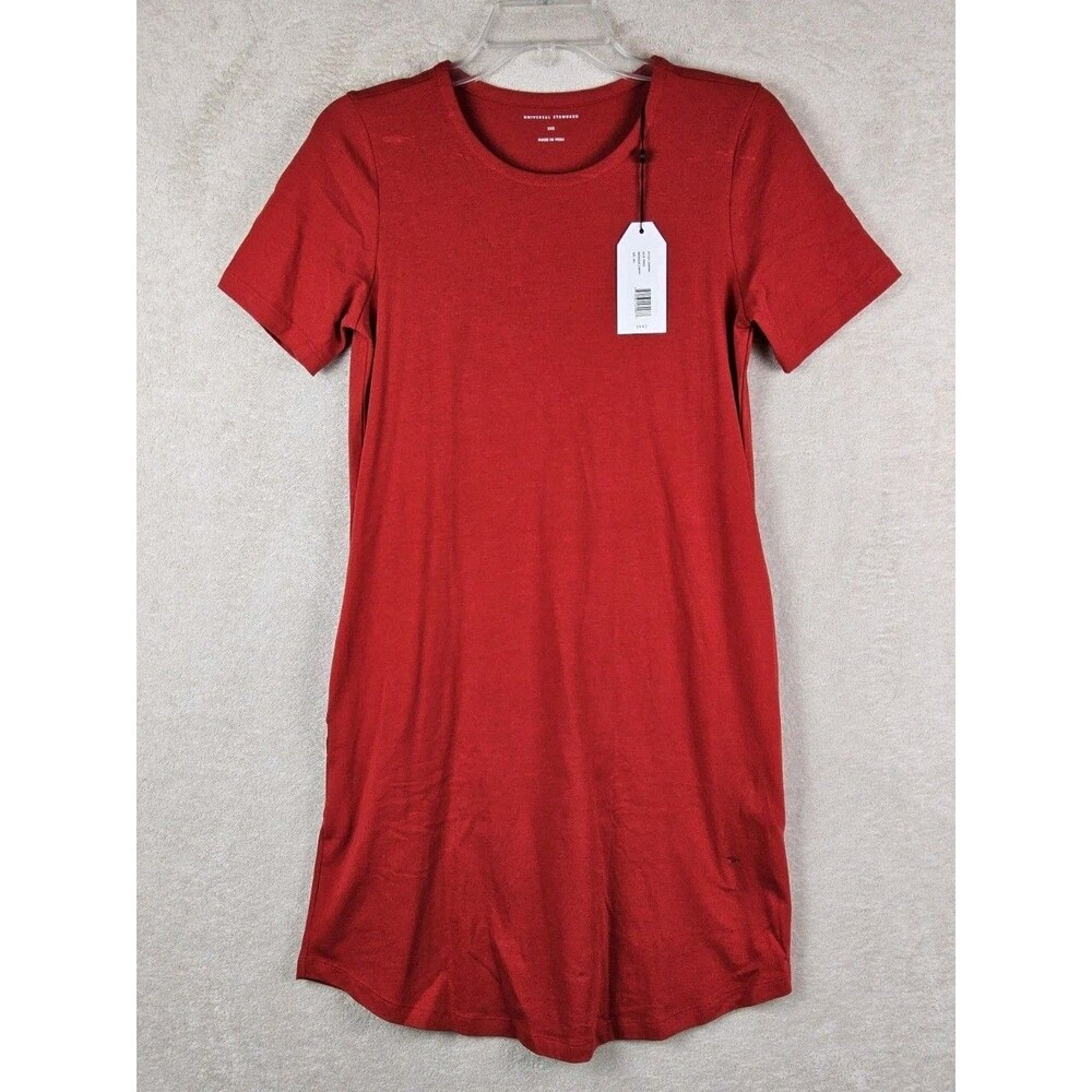 Universal Standard Women's Short Sleeve Knit T Shirt Dress Red Size 3XS (2-4)